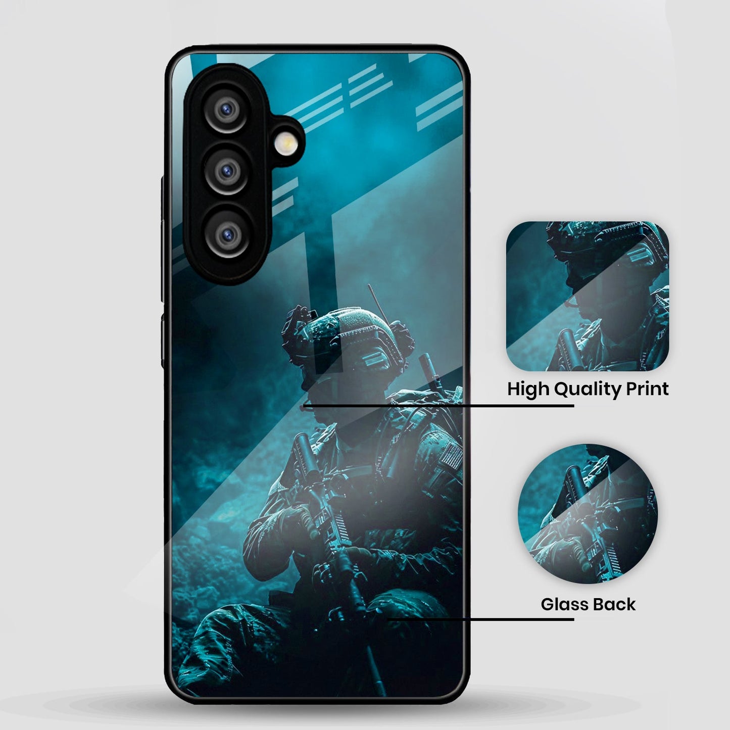 Samsung Galaxy A36 Premium Acrylic Shockproof Glass Back Case (Soldier Case)