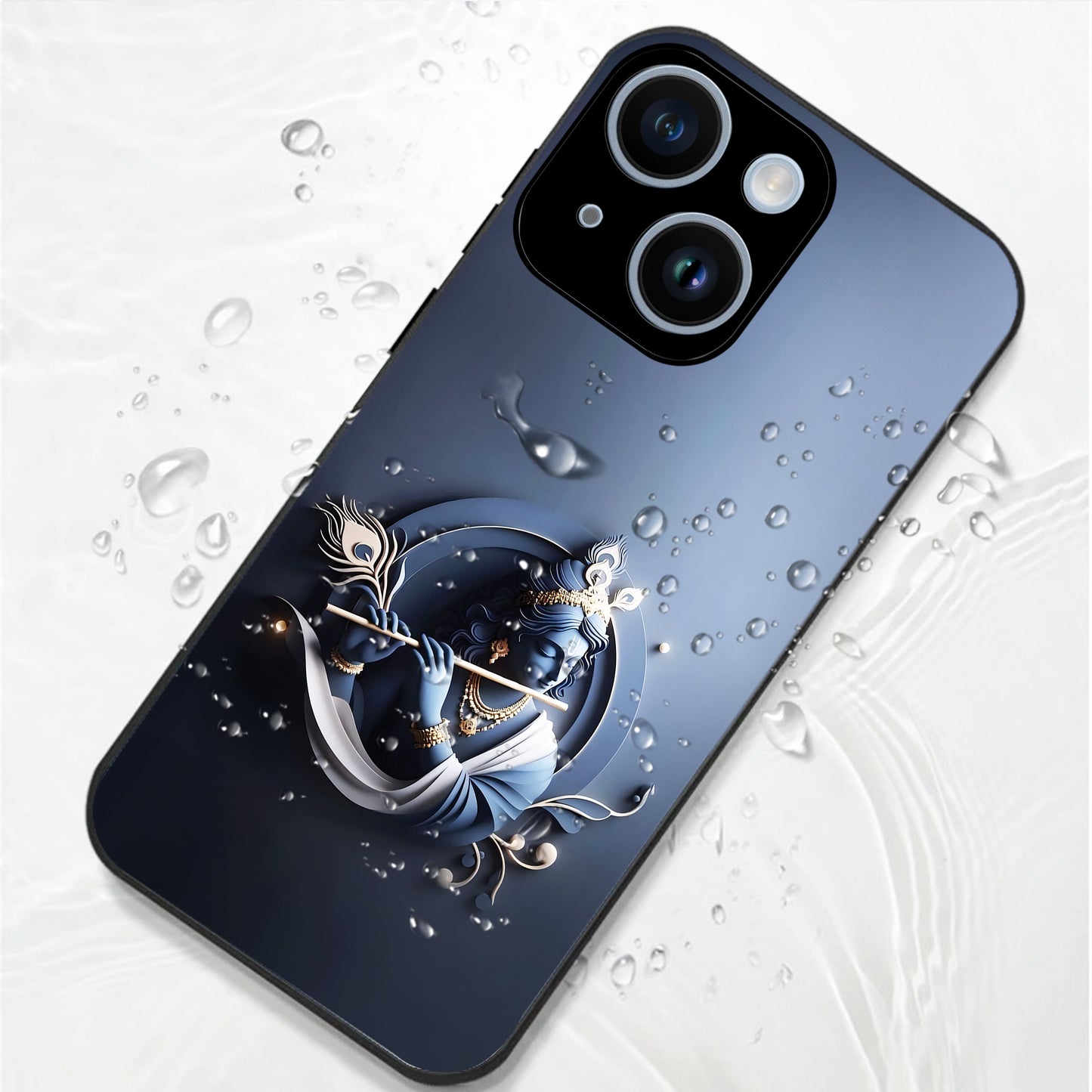 iPhone 15 Premium Acrylic Shockproof Glass Back Case ( Krishna )