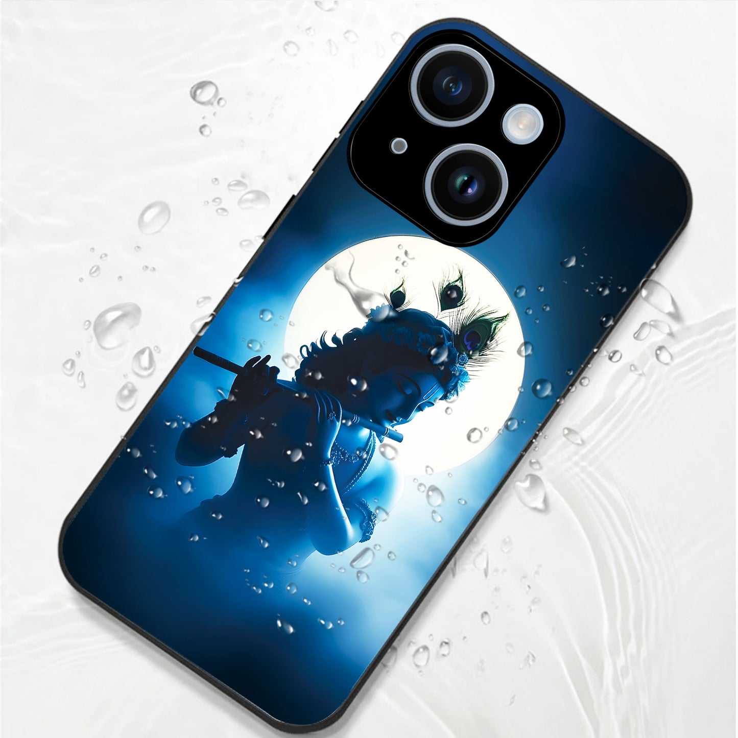 iPhone 15 Premium Acrylic Shockproof Glass Back Case ( Midnight Krishna )