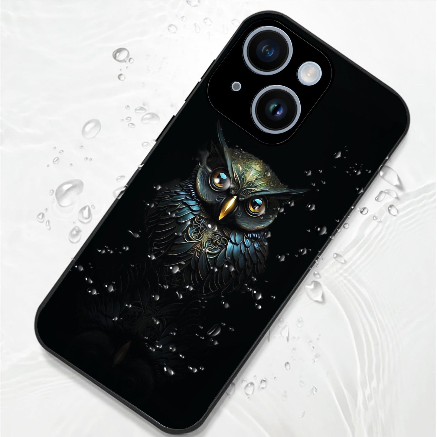 iPhone 15 Premium Acrylic Shockproof Glass Back Case ( Midnight Owl )