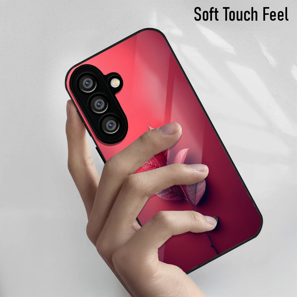 Samsung Galaxy A36 Premium Acrylic Shockproof Glass Back Case (Pink Leaf)