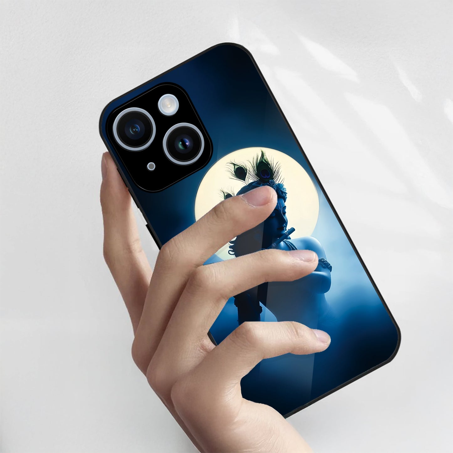 iPhone 15 Premium Acrylic Shockproof Glass Back Case ( Midnight Krishna )