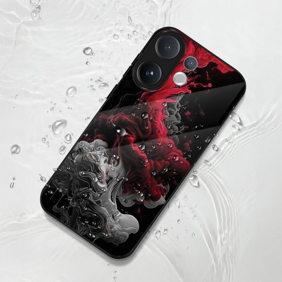 Vivo V60 5G Phone case with red and black abstract design on a textured white background