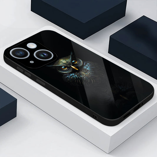 iPhone 15 Premium Acrylic Shockproof Glass Back Case ( Midnight Owl )