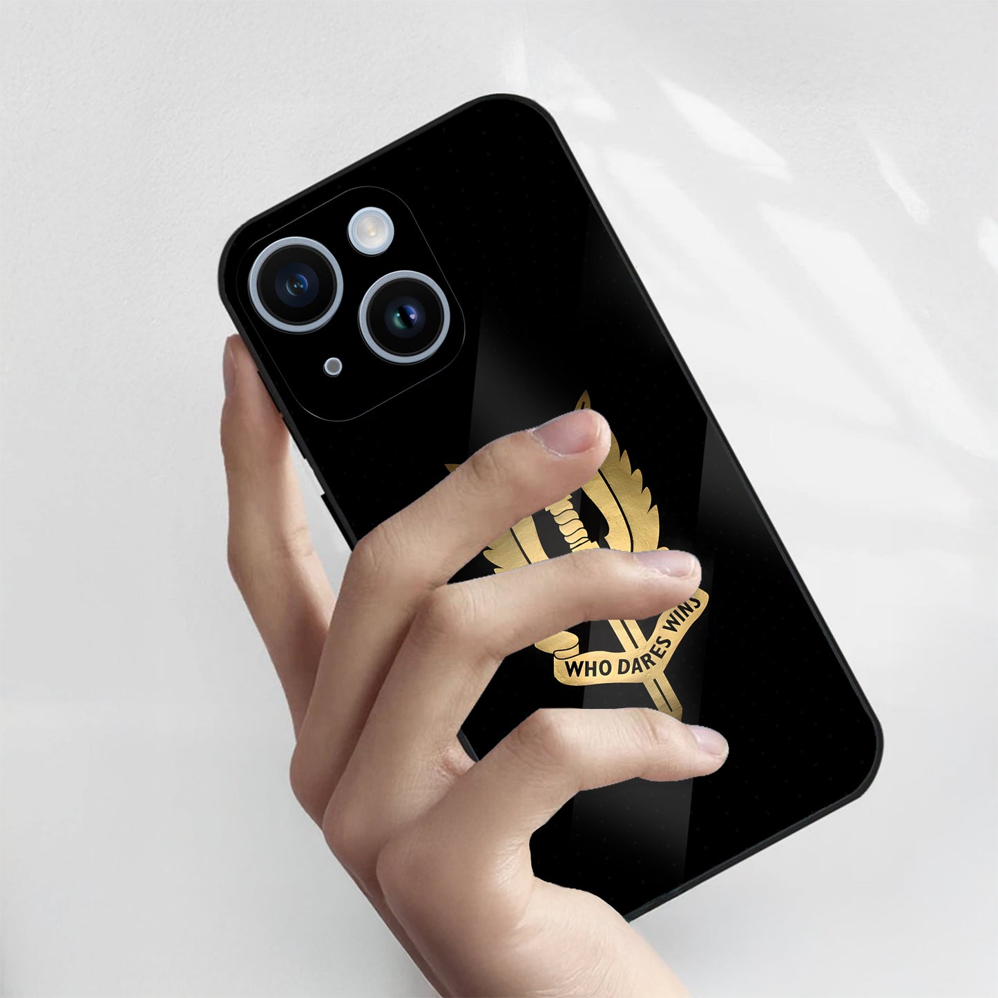 iPhone 15 Premium Acrylic Shockproof Glass Back Case (Dare Wins)