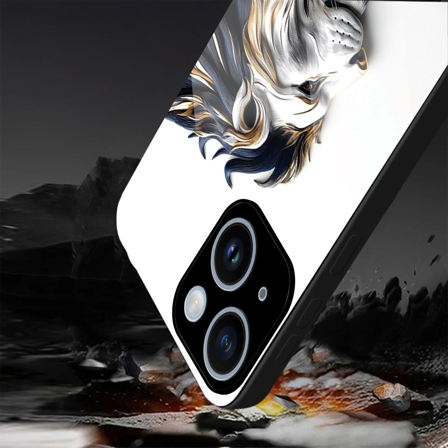 iPhone 15 Premium Acrylic Shockproof Glass Back Case ( King's Flow )