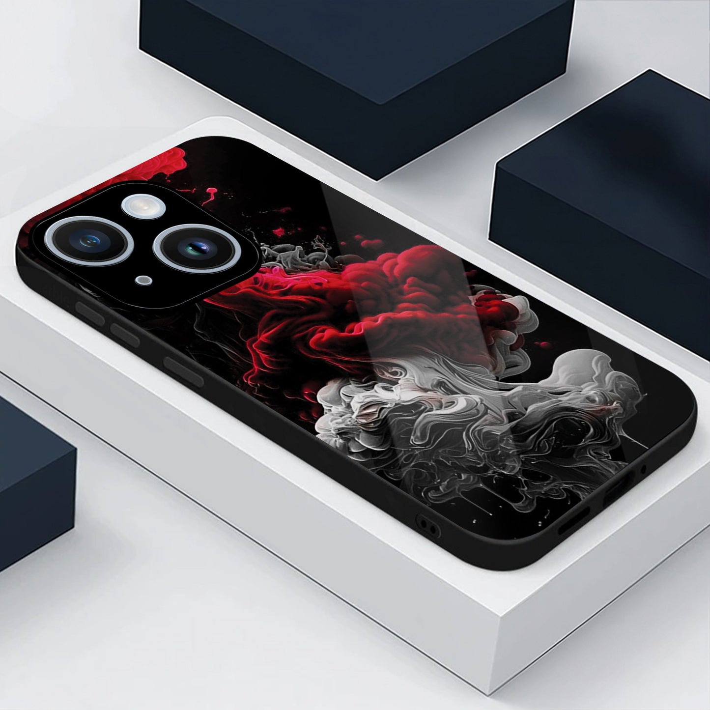 iPhone 15 Premium Acrylic Shockproof Glass Back Case ( Infernal Drift)