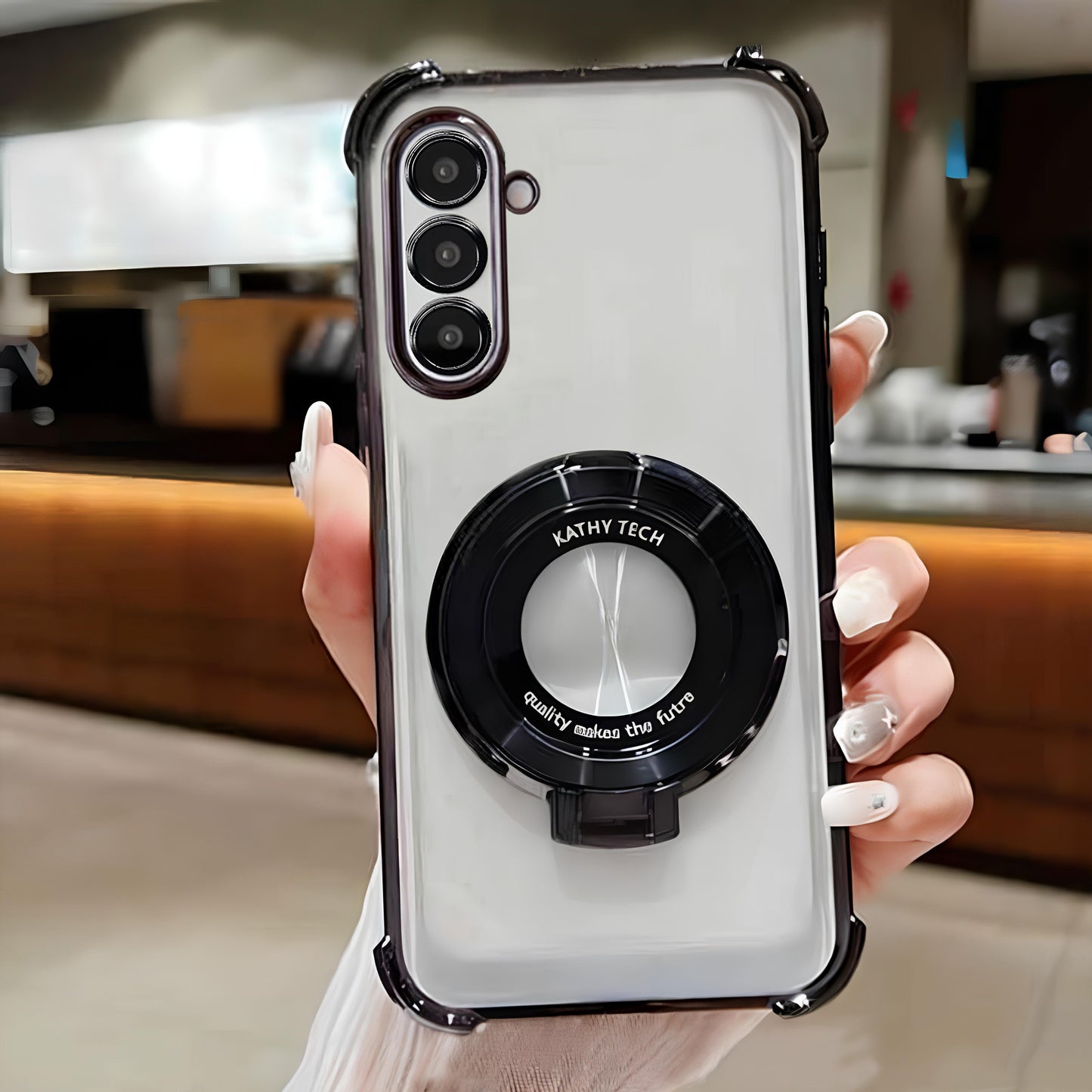 Samsung Galaxy M56 5G Original Luxury Magnifier Ring Stand Shockproof Airbags Corner Case