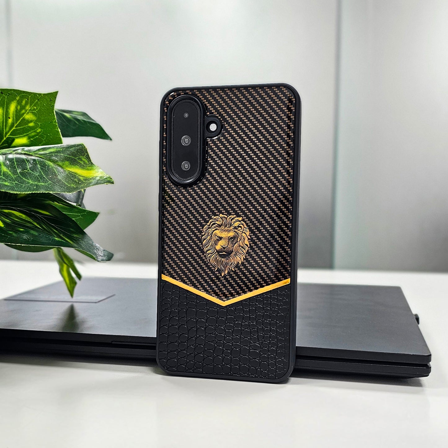Samsung Galaxy A56 5G Luxury Lion Pattern Leather And Liquid Silicone Case