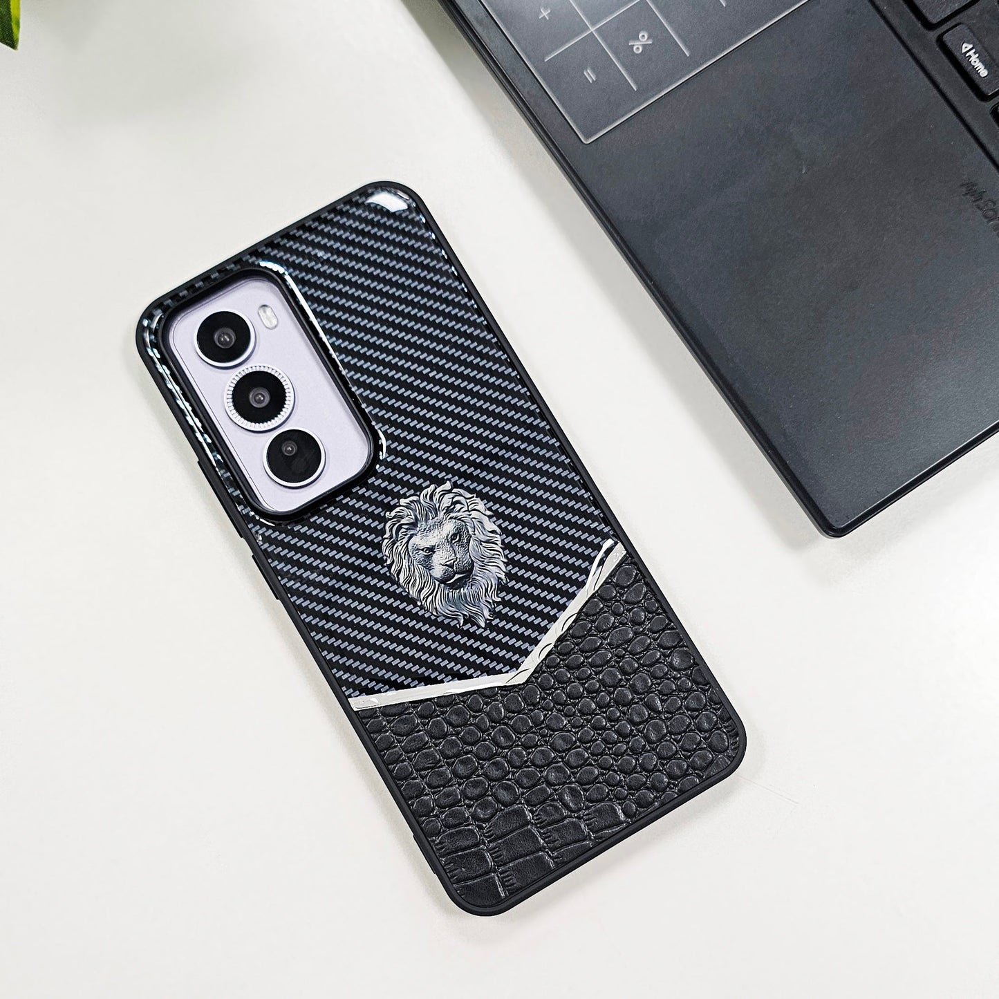 OPPO Reno 12 Pro 5G Luxury Lion Pattern Leather And Liquid Silicone Case