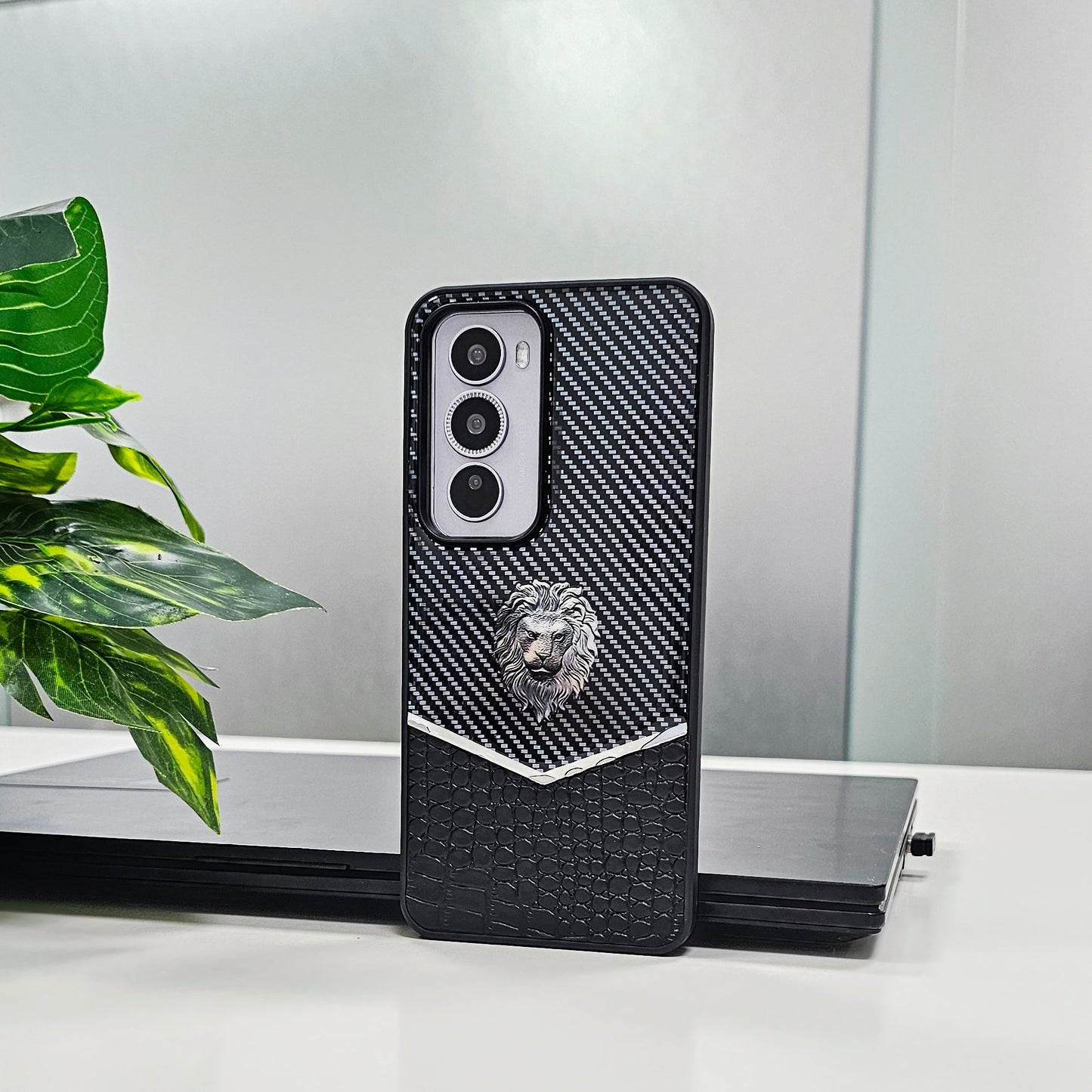 OPPO Reno 12 Pro 5G Luxury Lion Pattern Leather And Liquid Silicone Case