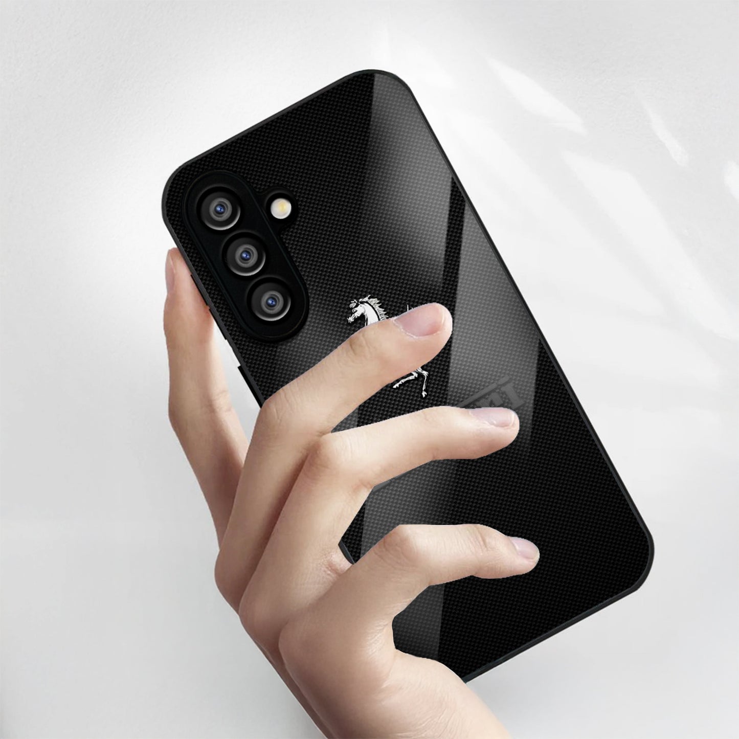 Samsung Galaxy A36 Premium Acrylic Shockproof Glass Back Case (Ferrari Carbon Fiber)