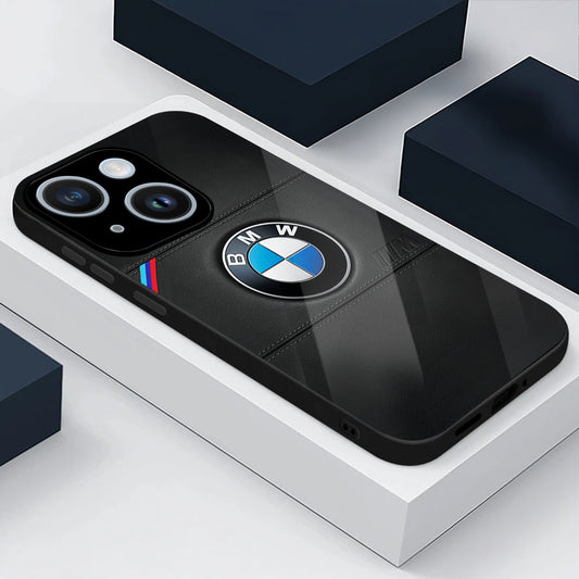 iPhone 15 Premium Acrylic Shockproof Glass Back Case (BMW LOGO)