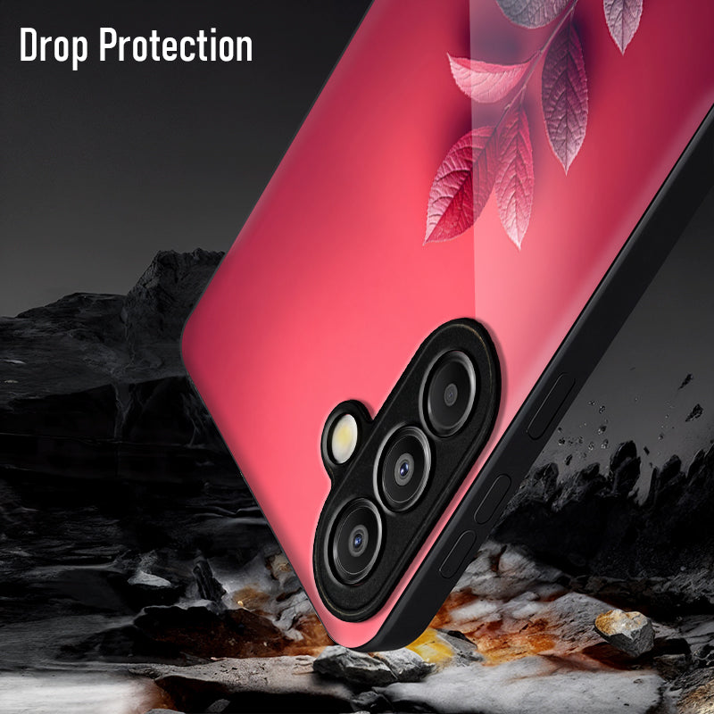 Samsung Galaxy A36 Premium Acrylic Shockproof Glass Back Case (Pink Leaf)