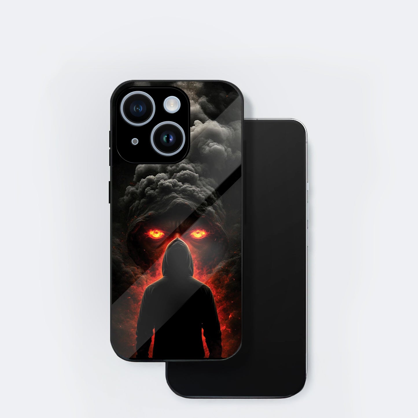 iPhone 15 Premium Acrylic Shockproof Glass Back Case (Dark Flame)
