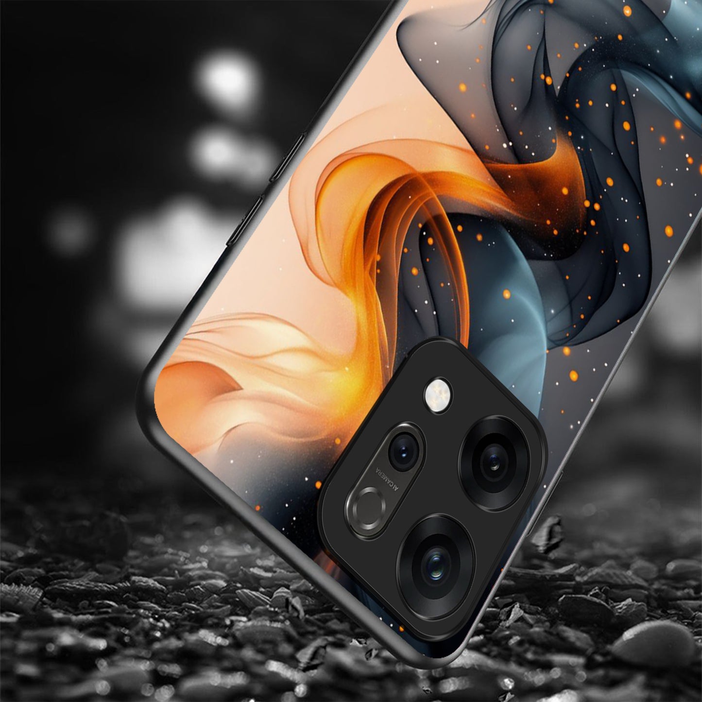 Oppo Reno 14 5G Premium Acrylic Shockproof Glass Back Case (Eclipse Flame)