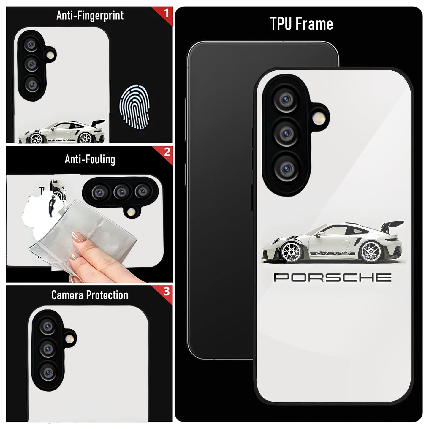 Samsung Galaxy A36 Premium Acrylic Shockproof Glass Back Case (White Porsche)