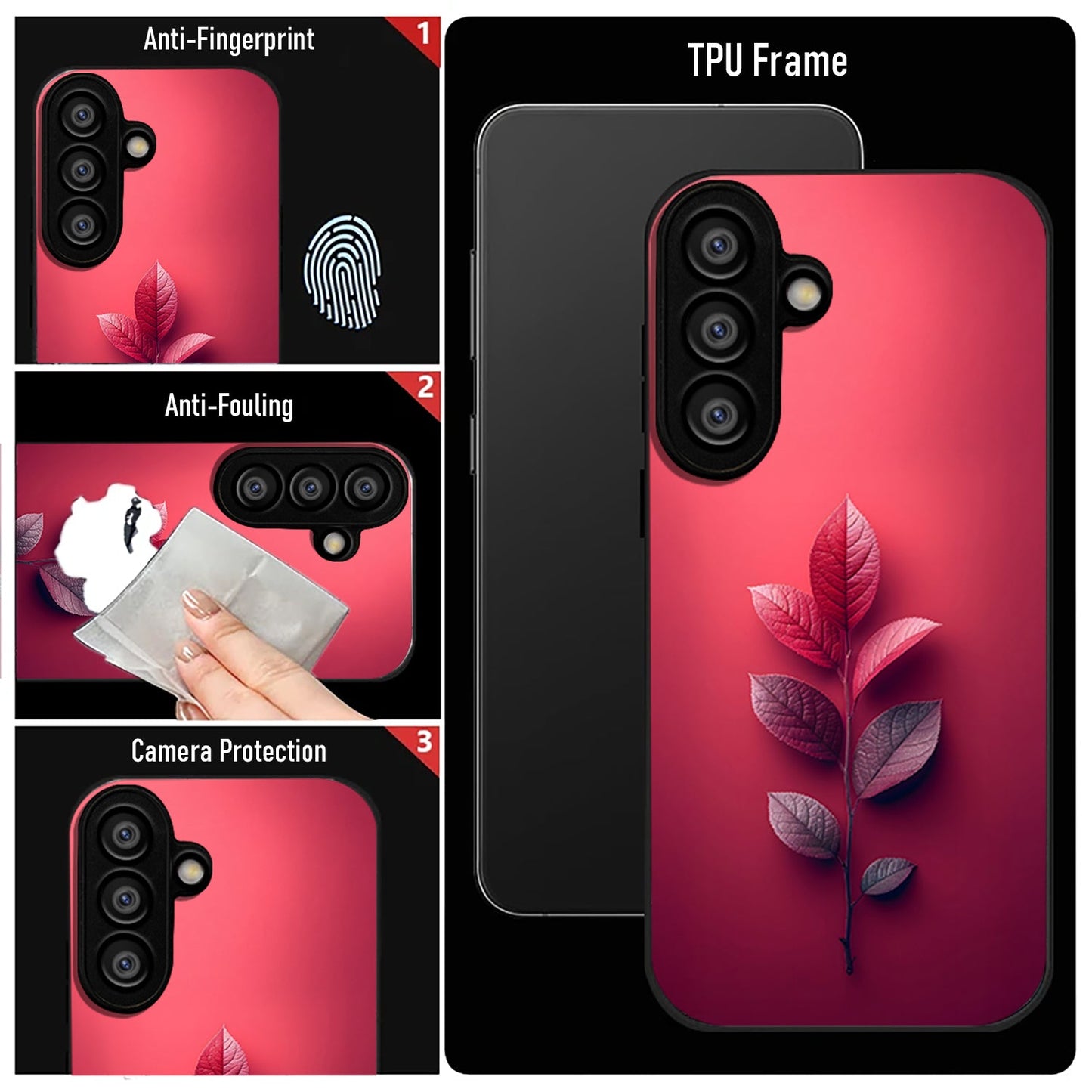 Samsung Galaxy A36 Premium Acrylic Shockproof Glass Back Case (Pink Leaf)