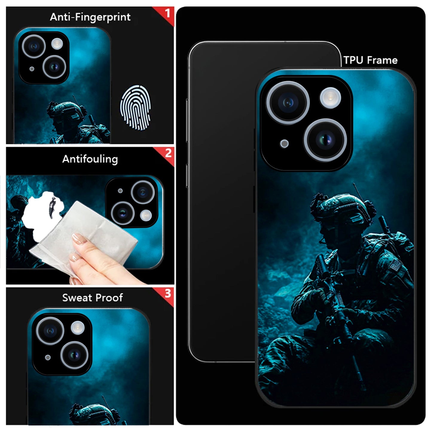 iPhone 14 Premium Acrylic Shockproof Glass Back Case (Soldier Case)