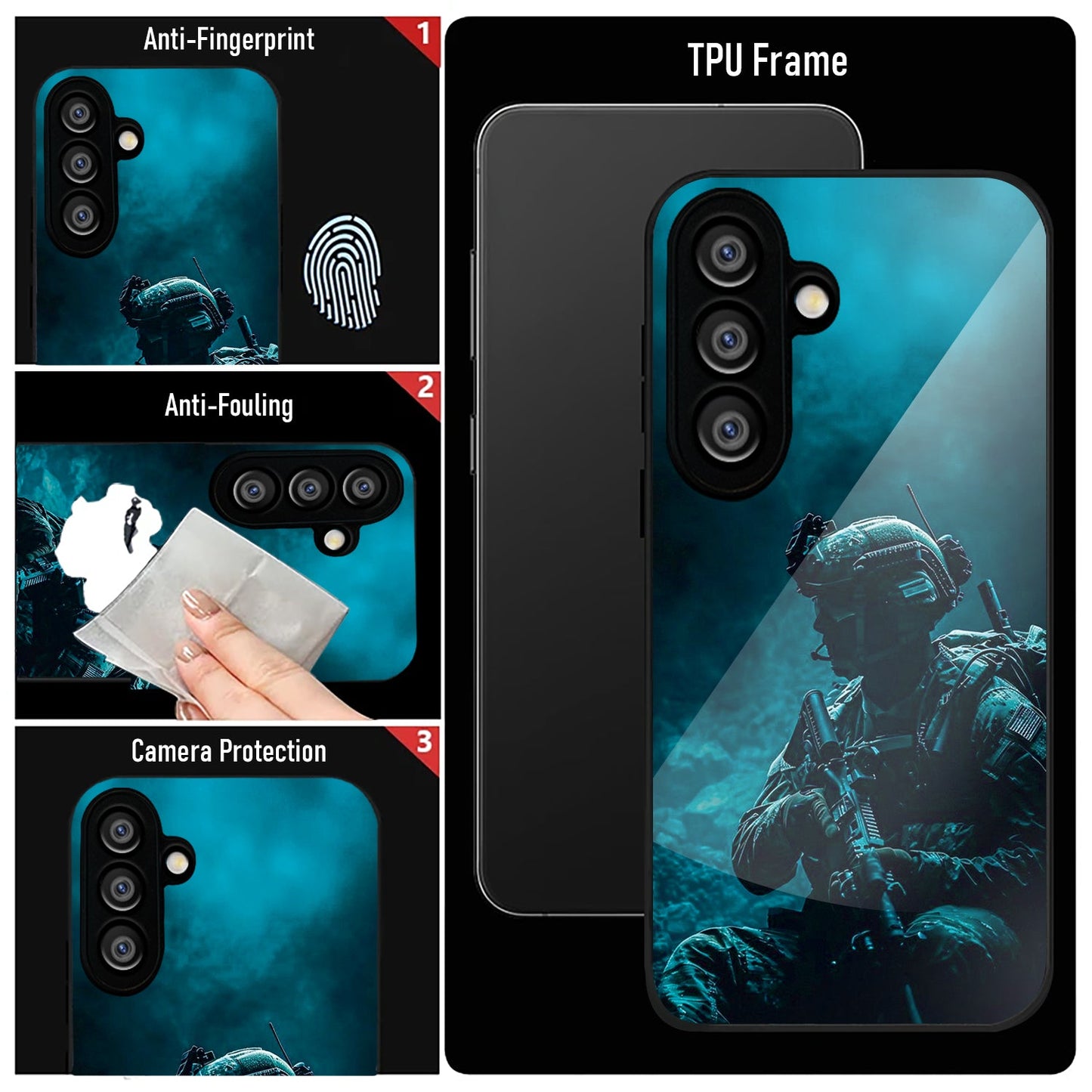 Samsung Galaxy A36 Premium Acrylic Shockproof Glass Back Case (Soldier Case)