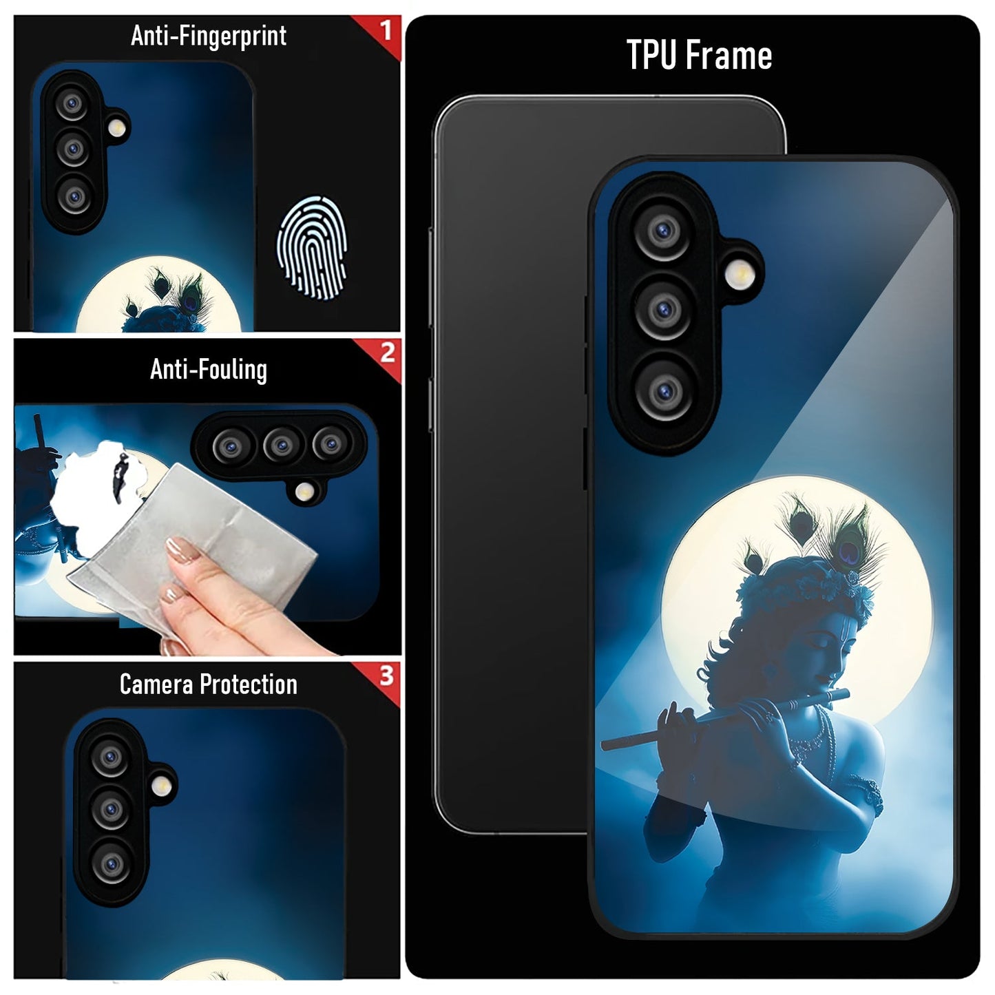 Samsung Galaxy A36 Premium Acrylic Shockproof Glass Back Case (Midnight Krishna)
