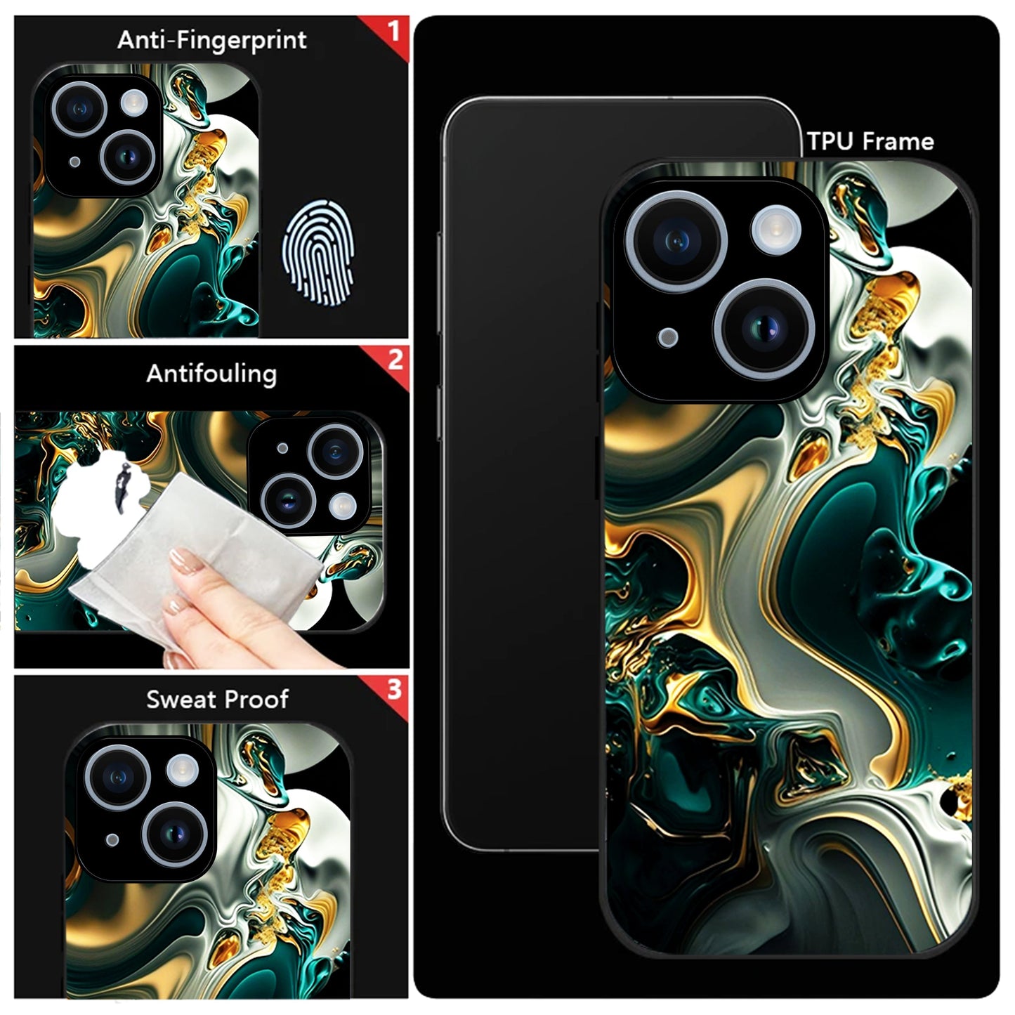 iPhone 15 Premium Acrylic Shockproof Glass Back Case (Ocean Ember)