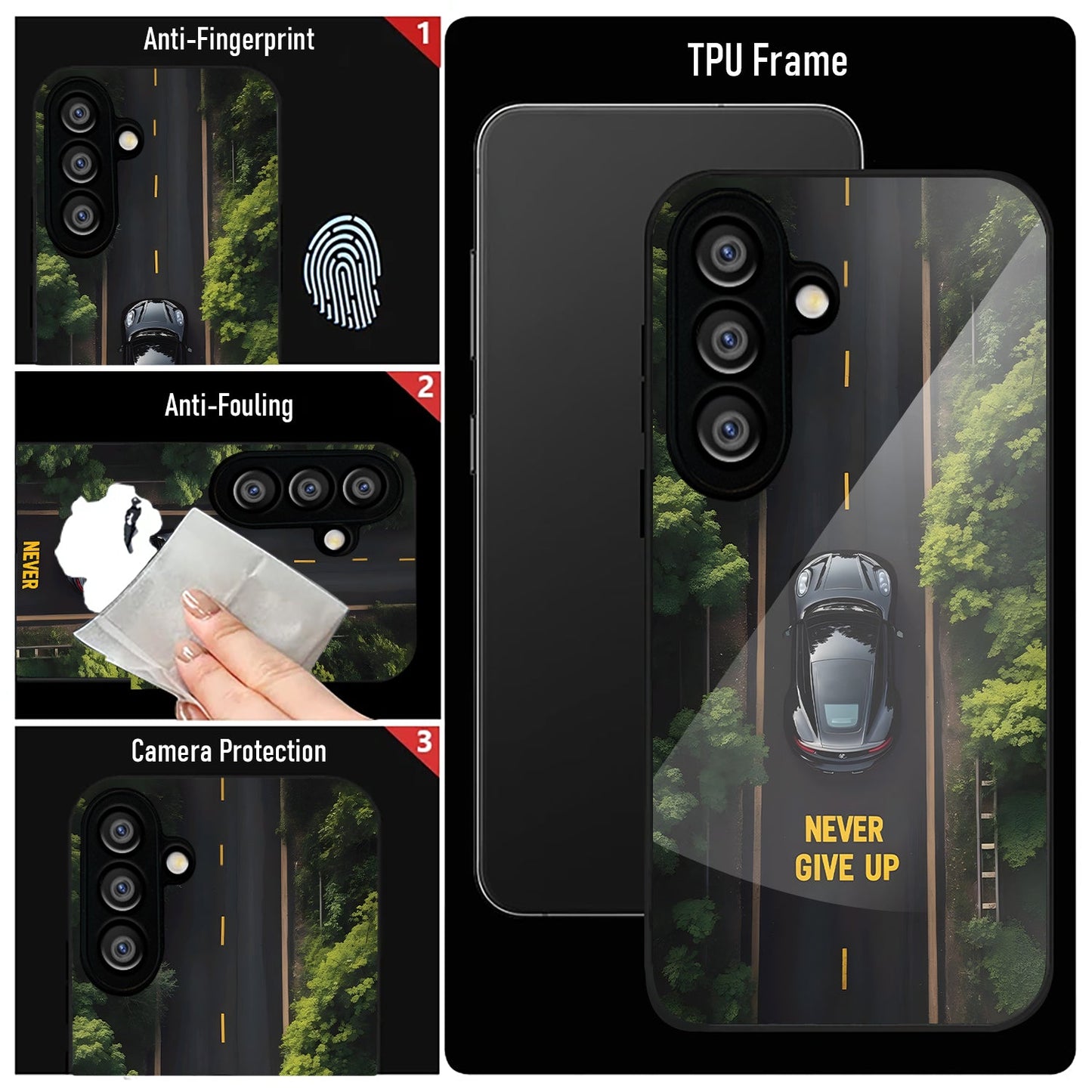 Samsung Galaxy A36 Premium Acrylic Shockproof Glass Back Case (Road Never Give Up)