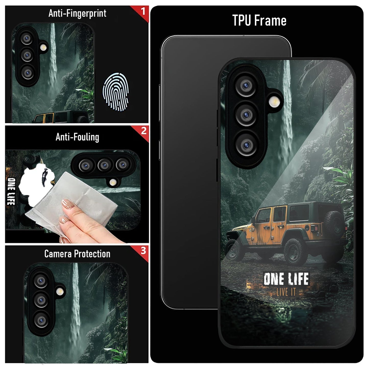 Samsung Galaxy A36 Premium Acrylic Shockproof Glass Back Case (Jeep Case)
