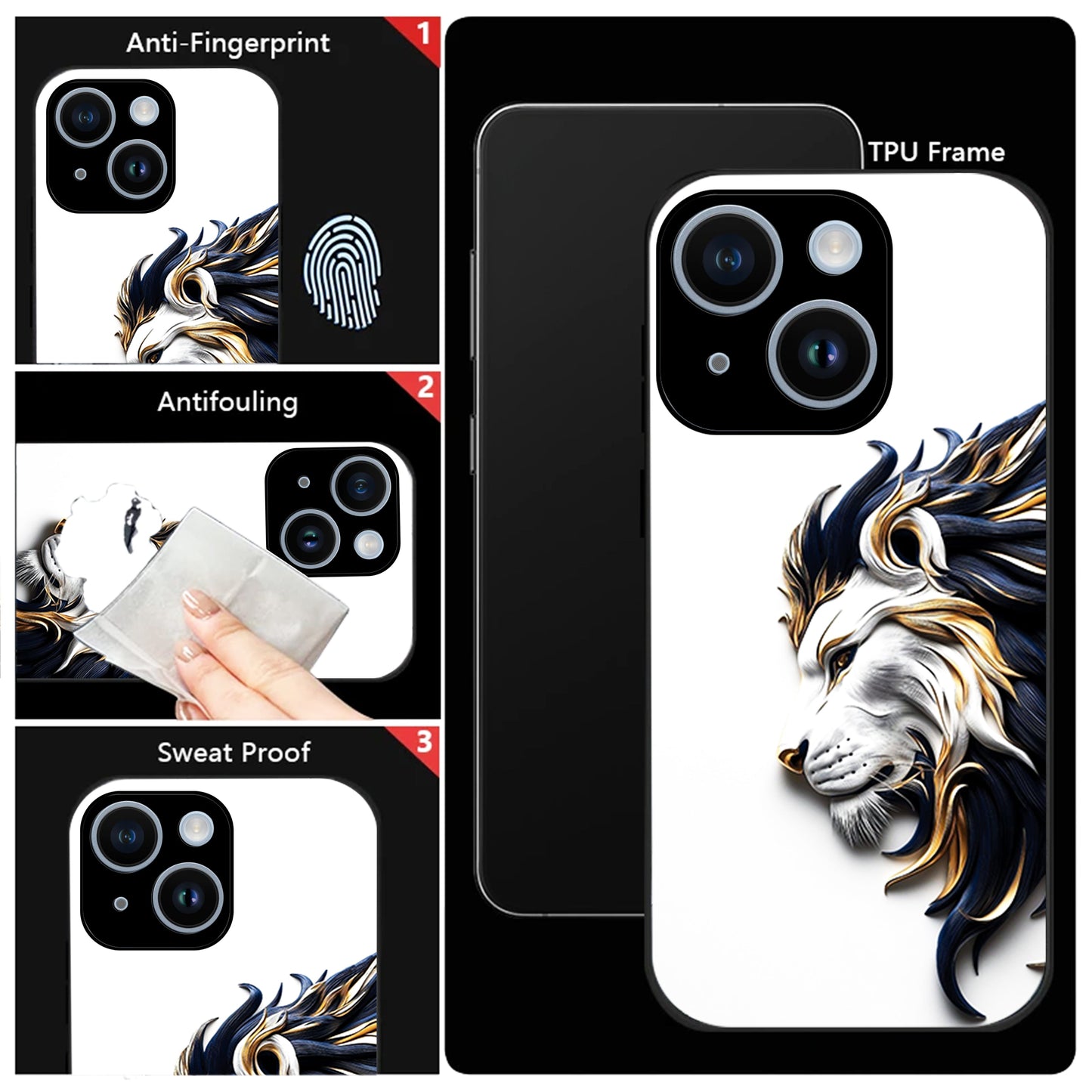 iPhone 15 Premium Acrylic Shockproof Glass Back Case ( King's Flow )