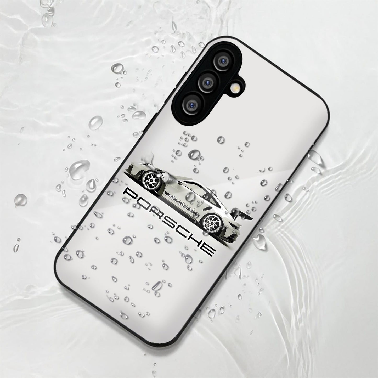 Samsung Galaxy A36 Premium Acrylic Shockproof Glass Back Case (White Porsche)