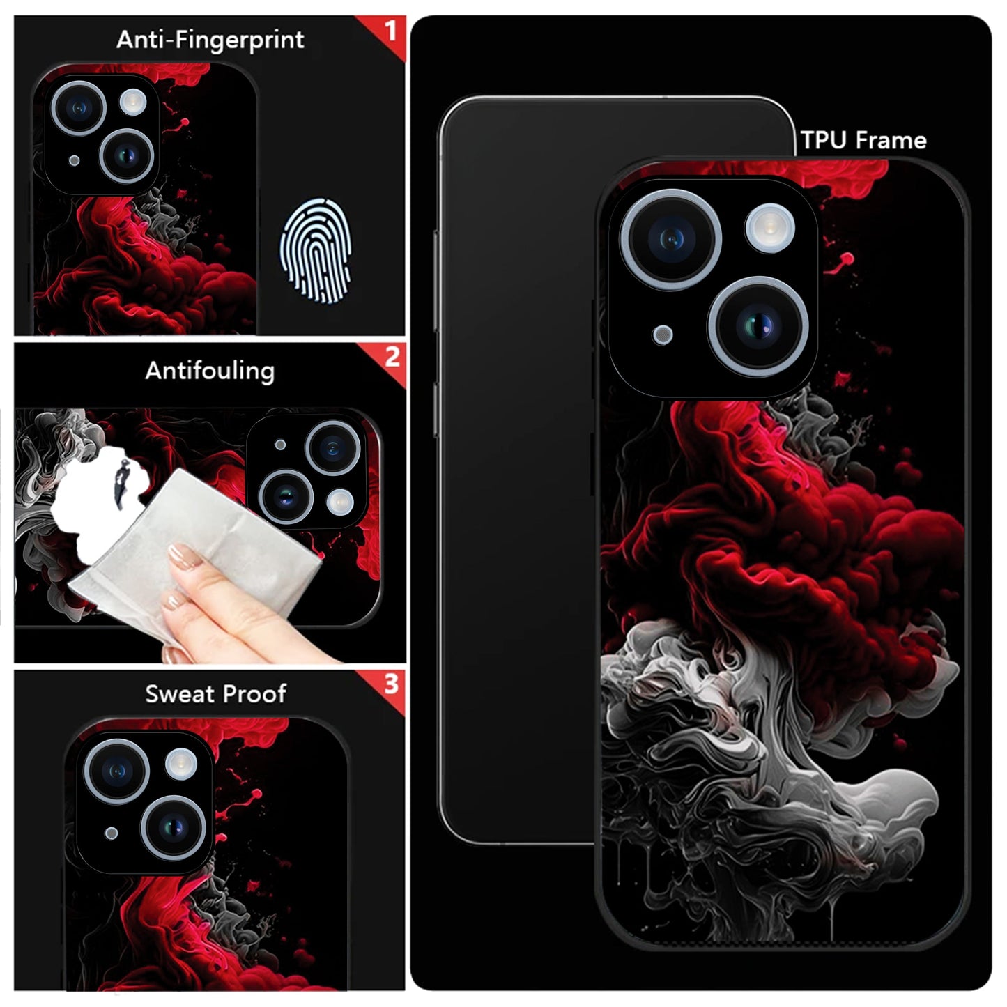 iPhone 15 Premium Acrylic Shockproof Glass Back Case ( Infernal Drift)