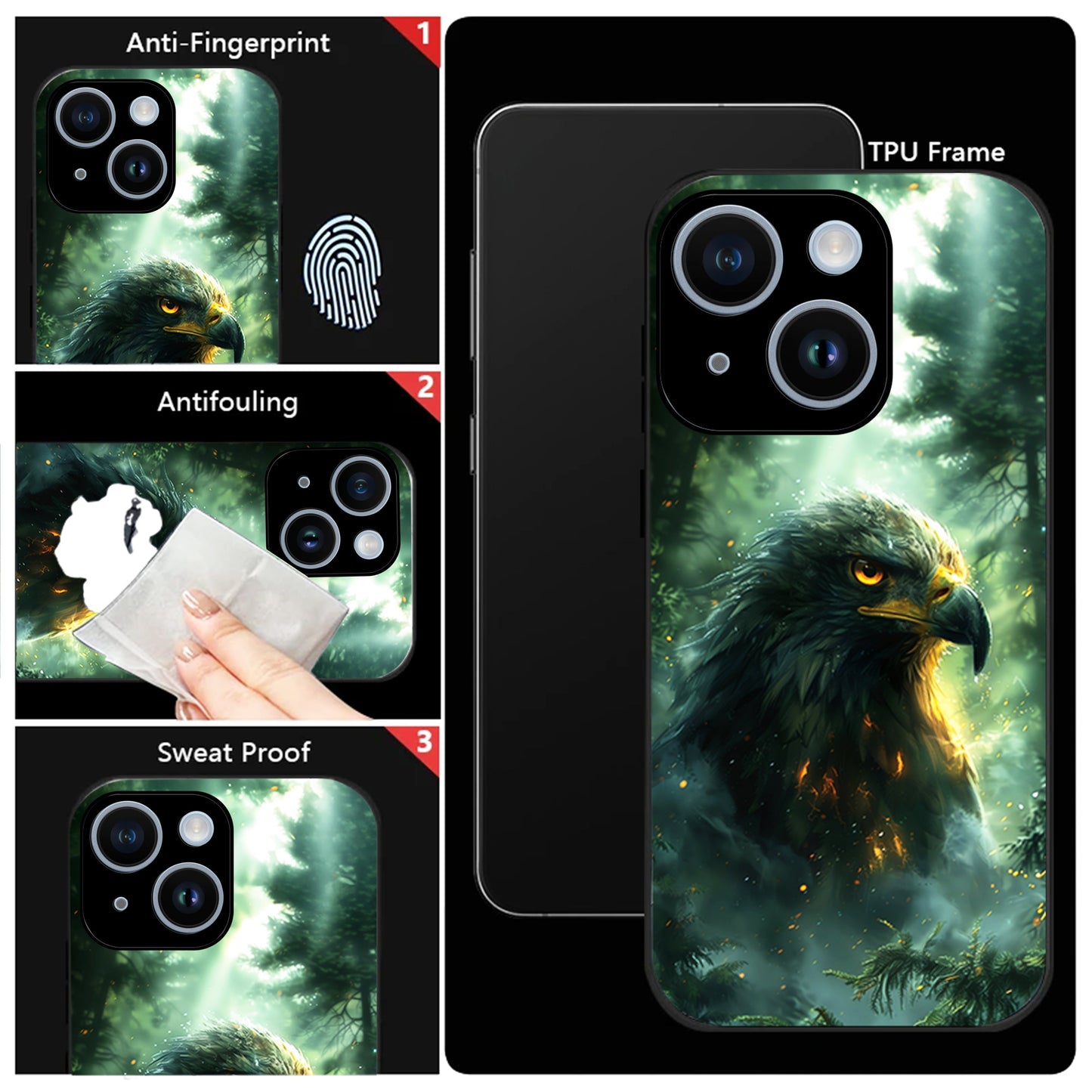 iPhone 15 Premium Acrylic Shockproof Glass Back Case (Eagle Case)