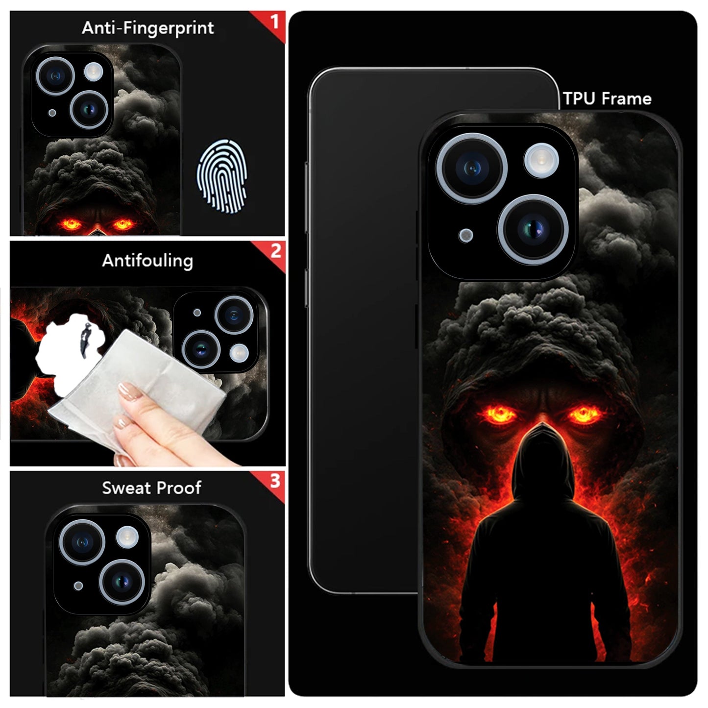 iPhone 15 Premium Acrylic Shockproof Glass Back Case (Dark Flame)