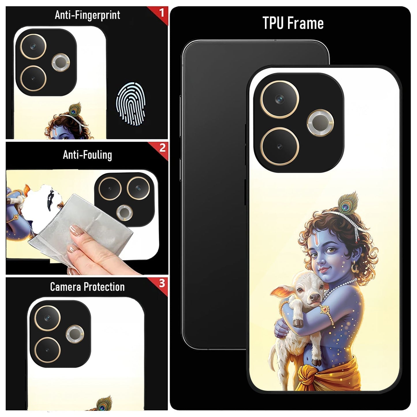 Oppo A5 Pro 5G Premium Acrylic Shockproof Glass Back Case ( Cute Krishna )