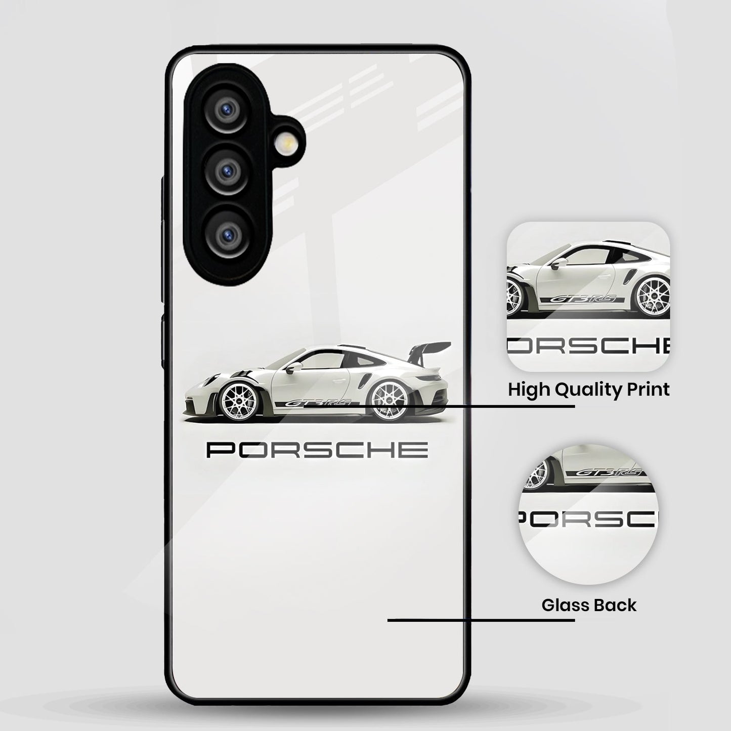Samsung Galaxy A36 Premium Acrylic Shockproof Glass Back Case (White Porsche)