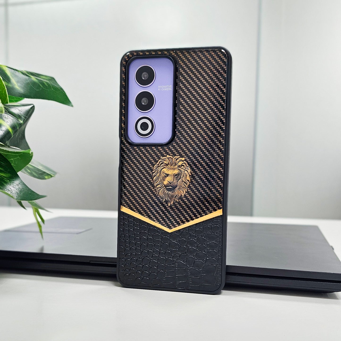 Oppo A3 Pro 5G Luxury Lion Pattern Leather And Liquid Silicone Case