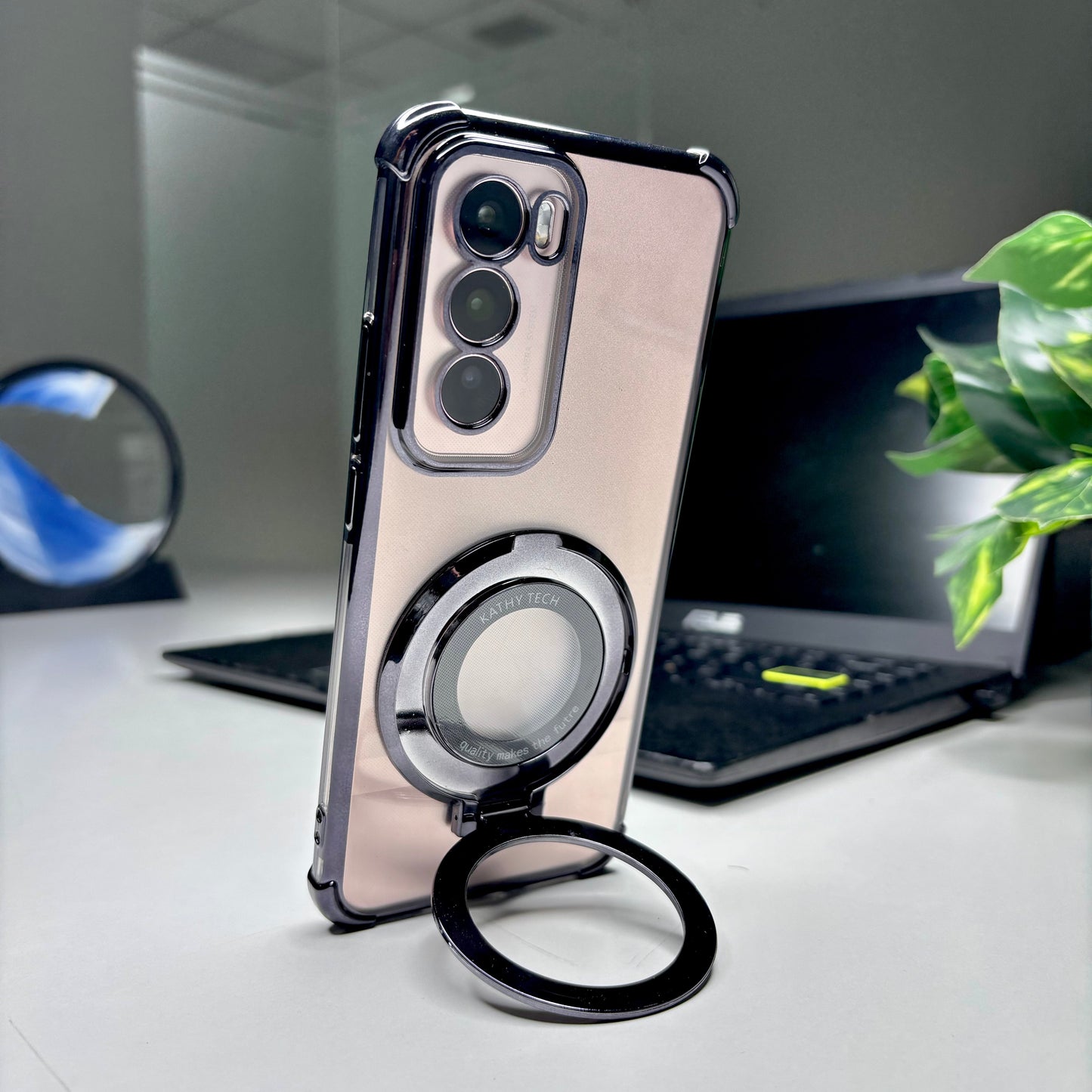 Oppo Reno 12 5G Original Luxury Magnifier Ring Stand Shockproof Airbags Corner Case