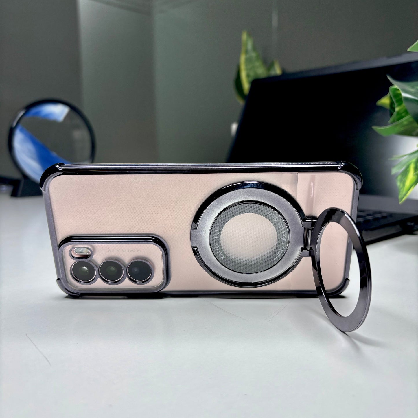 Oppo Reno 12 5G Original Luxury Magnifier Ring Stand Shockproof Airbags Corner Case