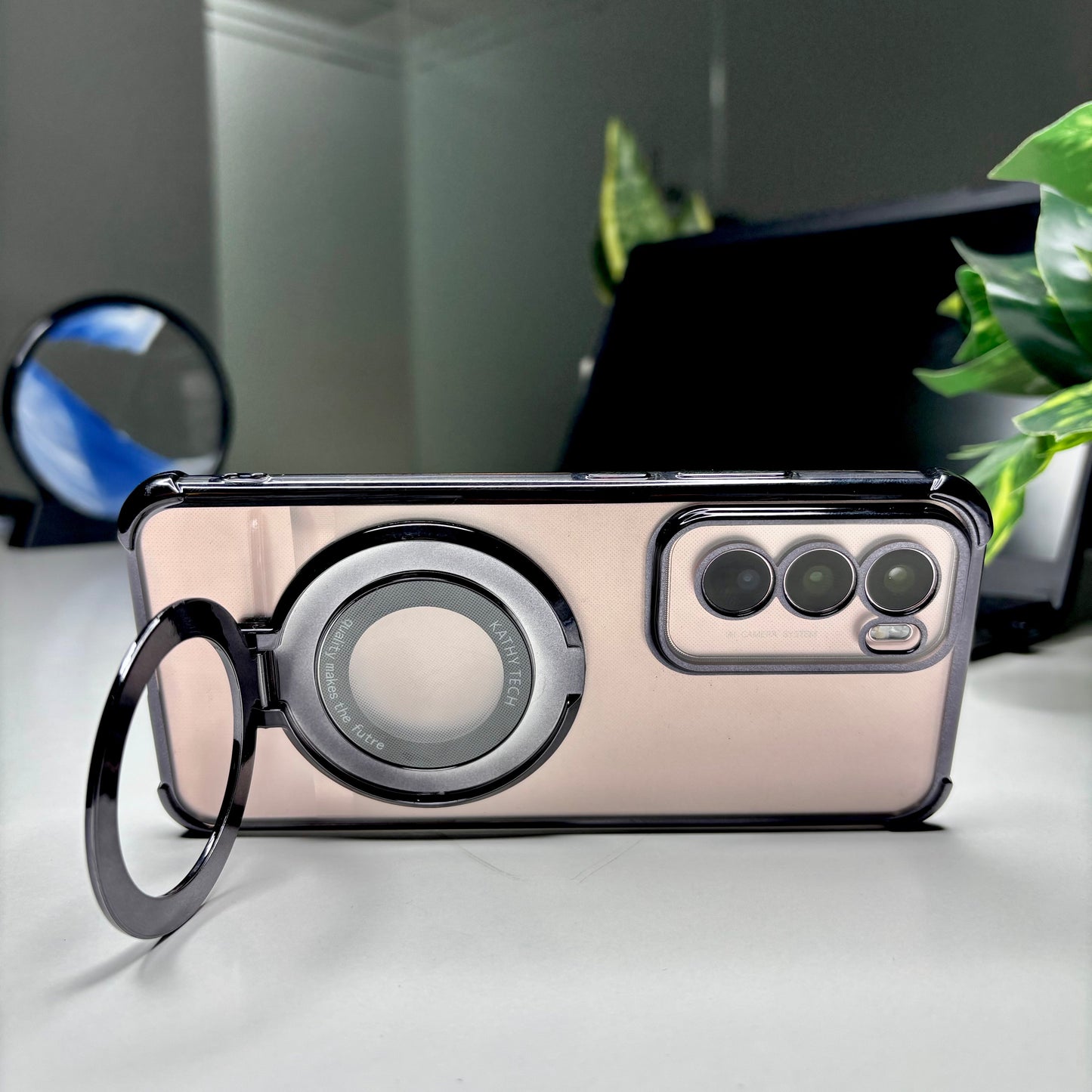 Oppo Reno 12 5G Original Luxury Magnifier Ring Stand Shockproof Airbags Corner Case
