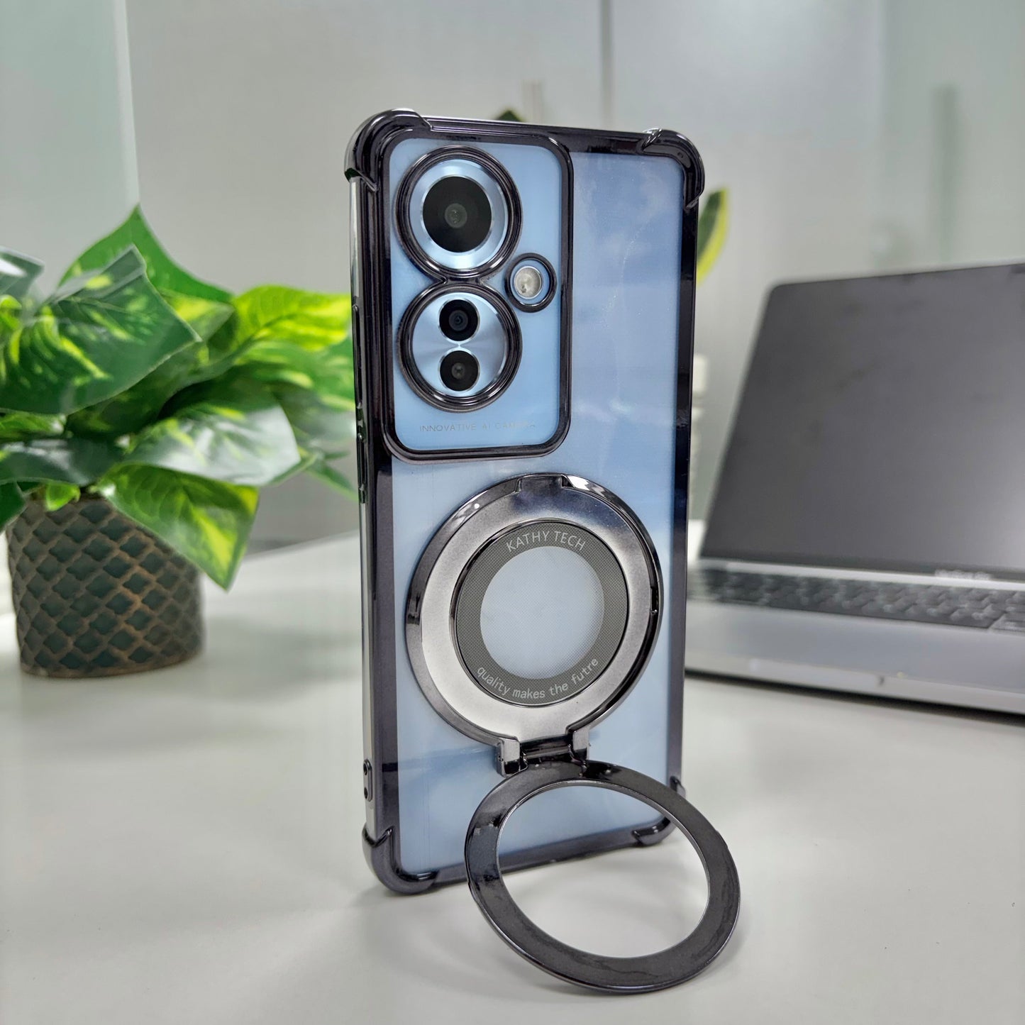 Oppo Reno11 F 5G Original Luxury Magnifier Ring Stand Shockproof Airbags Corner Case