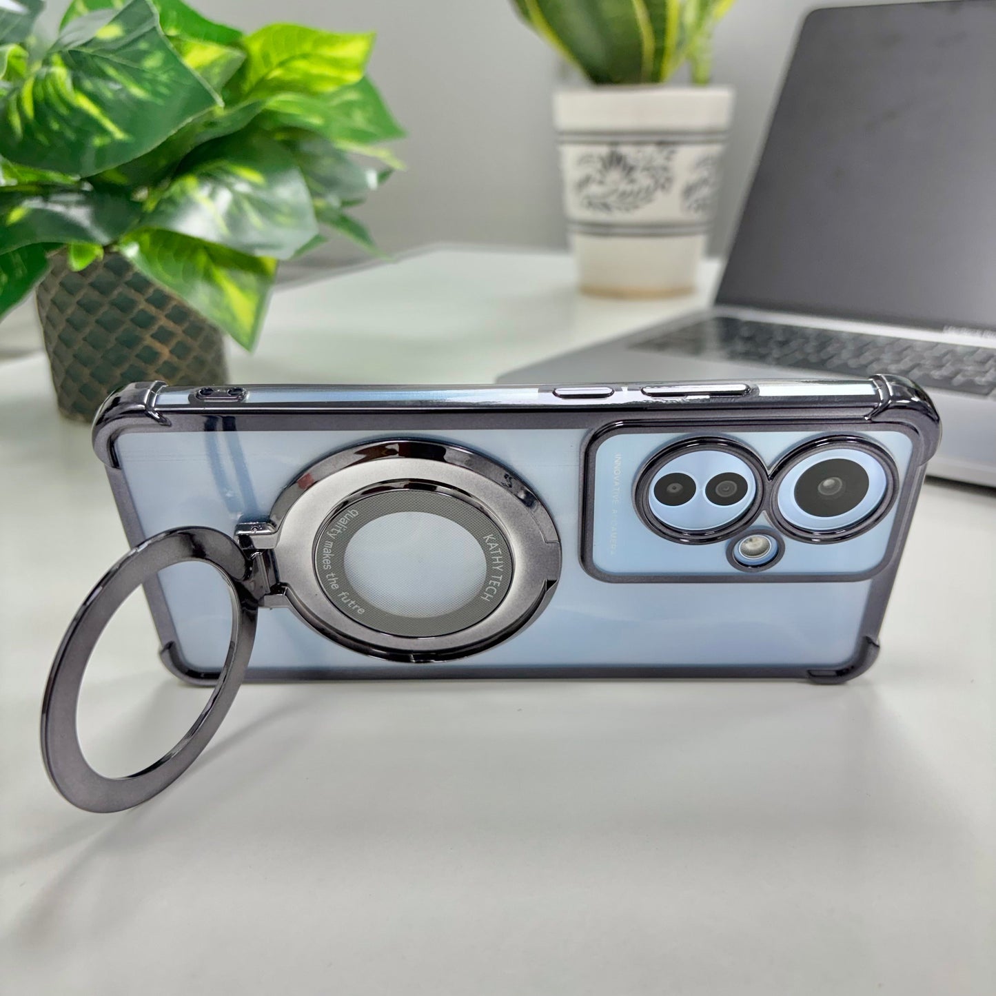 Oppo Reno11 F 5G Original Luxury Magnifier Ring Stand Shockproof Airbags Corner Case