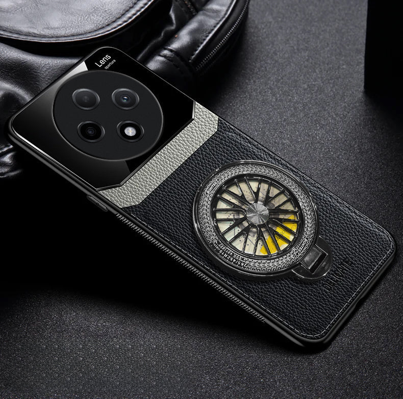 Oppo F27 Pro+ 5G Original Luxury Leather Lens Wheel Ring Stand Case