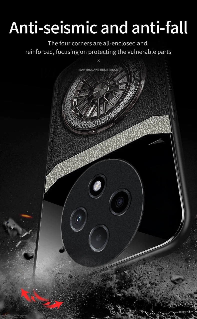 Oppo F27 Pro+ 5G Original Luxury Leather Lens Wheel Ring Stand Case