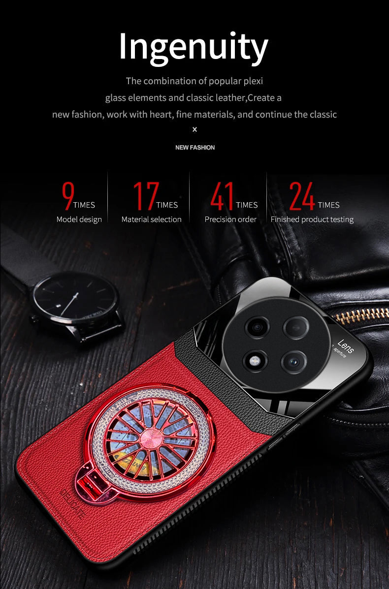 Oppo F27 Pro+ 5G Original Luxury Leather Lens Wheel Ring Stand Case