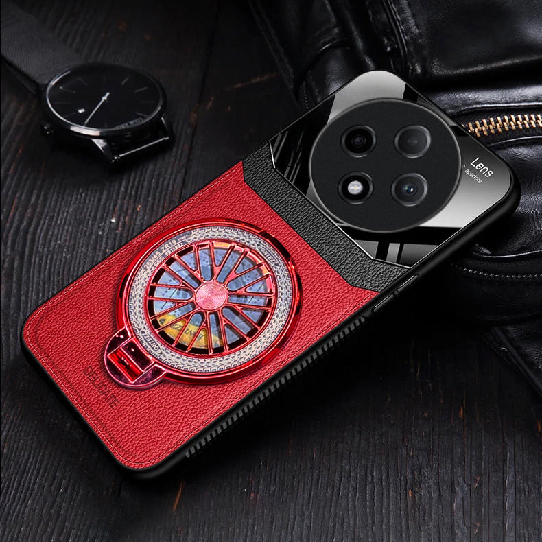 Oppo F27 Pro+ 5G Original Luxury Leather Lens Wheel Ring Stand Case