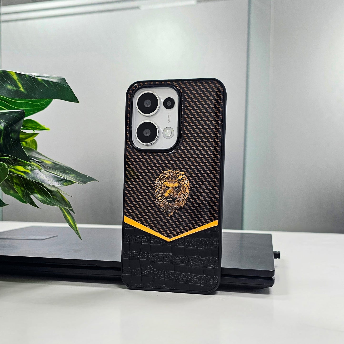 Oppo Reno13 5G Luxury Lion Pattern Leather And Liquid Silicone Case
