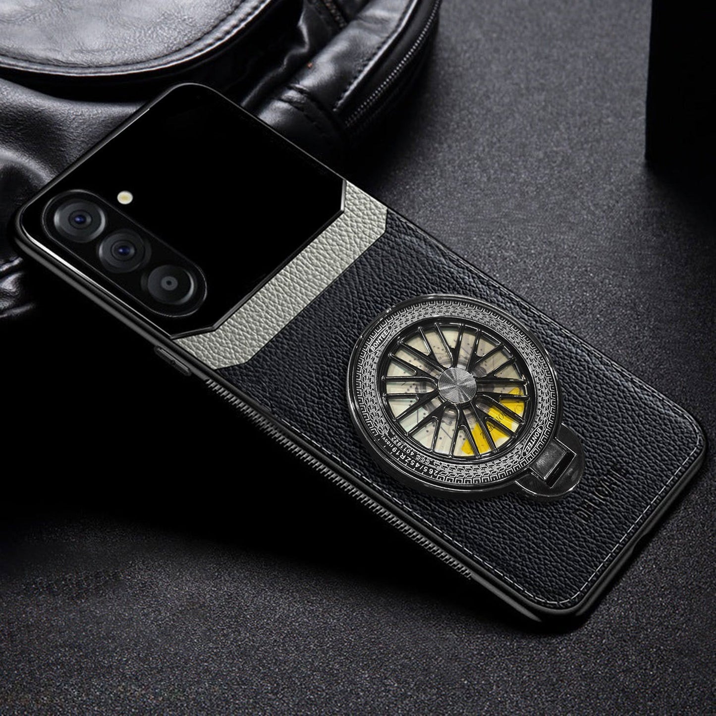 Samsung Galaxy A16 5G Original Luxury Leather Lens Wheel Ring Stand Case