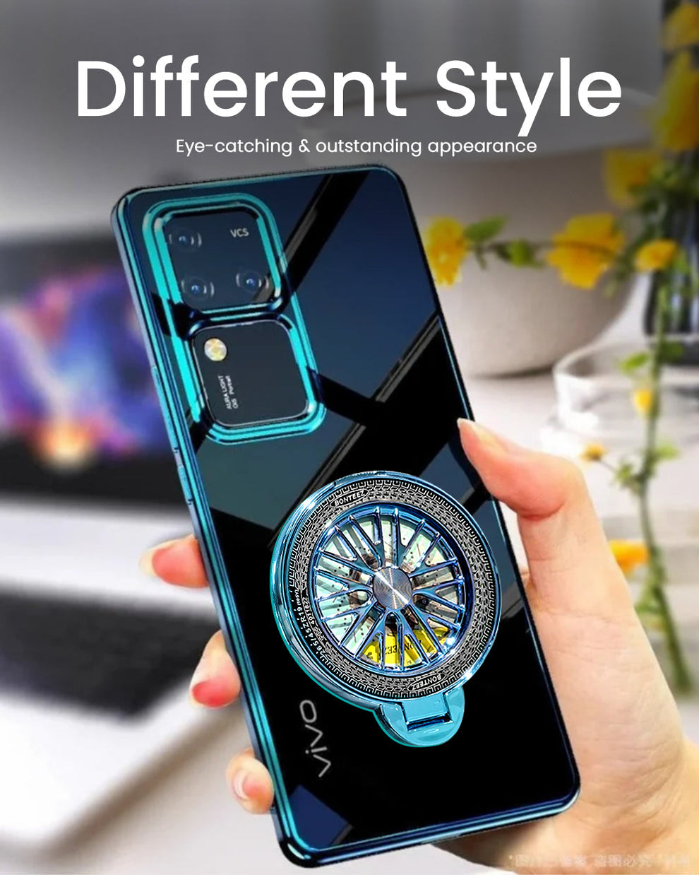 Premium electroplating case with car wheel design for Vivo V30 Pro 5G
