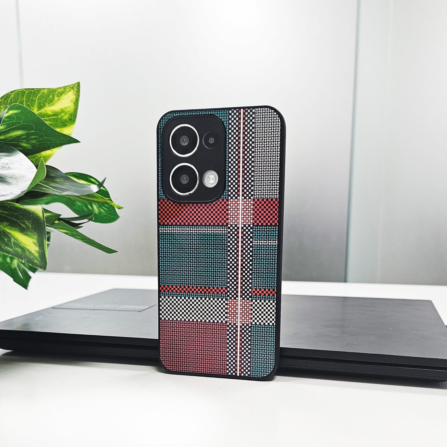 Oppo Reno13 5G Luxury Grid Pattern Glass Back Shockproof Case