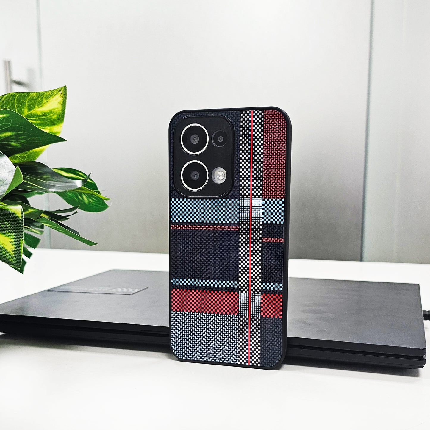 Oppo Reno13 5G Luxury Grid Pattern Glass Back Shockproof Case